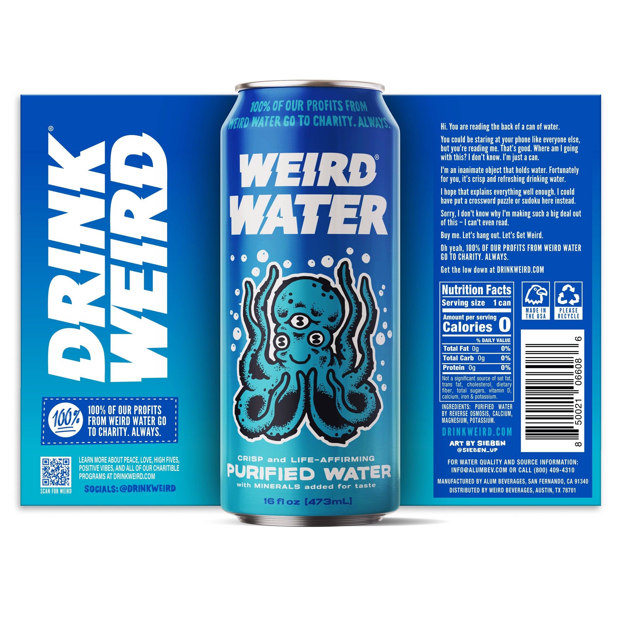AMAZON MCF Water 12 Count Case WEIRD Purified Water DRINK WEIRD - Natural Spring Water DWWTR-PURIFIED