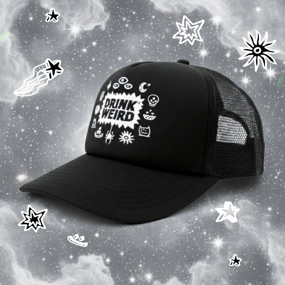 DRINK WEIRD OC Hat Drink Weird Orbital Web Foamy Trucker Drink Weird Orbital Web Foamy Trucker Trucker-Orbital-Web