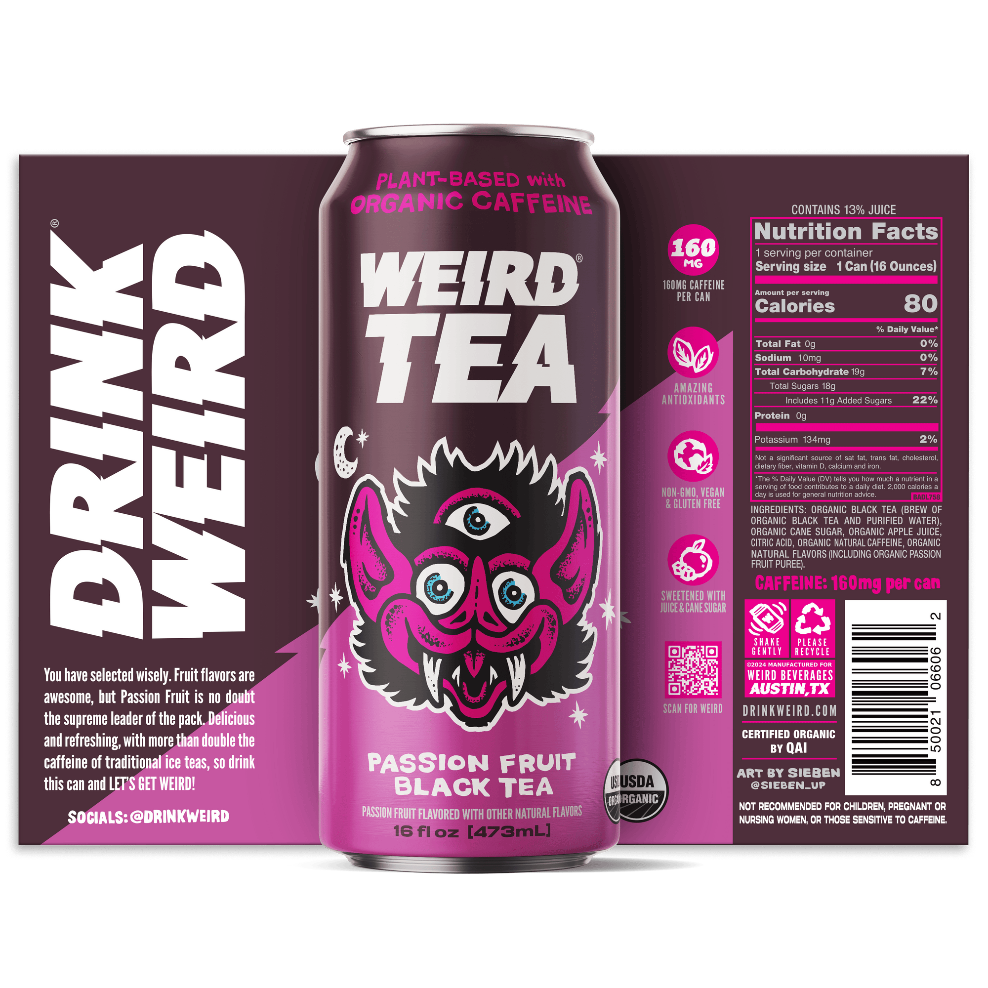 DRINK WEIRD OC Ice Tea 12 Count Case Organic Passion Fruit Black Iced Tea DRINK WEIRD - Organic Passion Fruit Black Iced Tea OC-50001