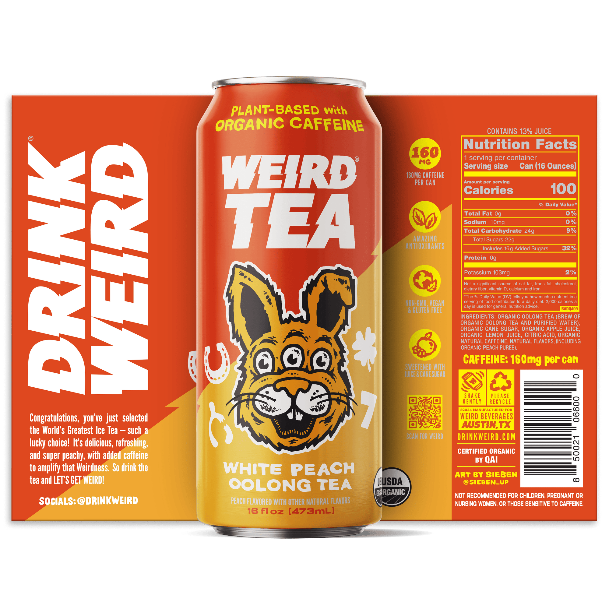 DRINK WEIRD OC Ice Tea 12 Count Case Organic White Peach Oolong Iced Tea DRINK WEIRD - Organic White Peach Oolong Iced Tea 50004