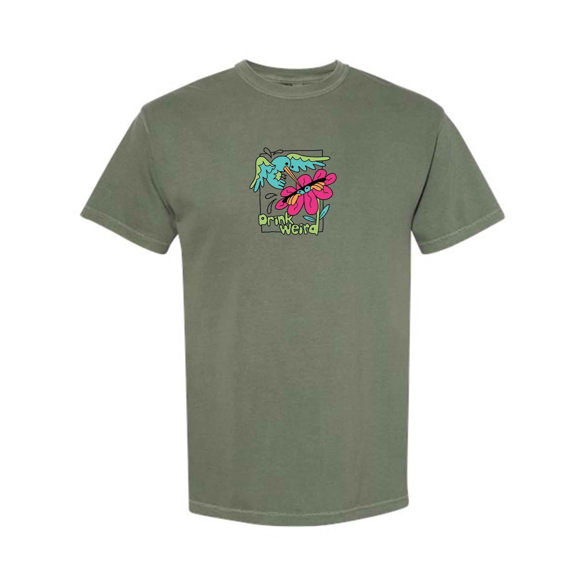DRINK WEIRD OC T-Shirt Hannah Eddy x Drink Weird T-Shirt - Moss Green Hannah Eddy Drink Weird T-Shirt Moss Green | Soft Cotton Comfort