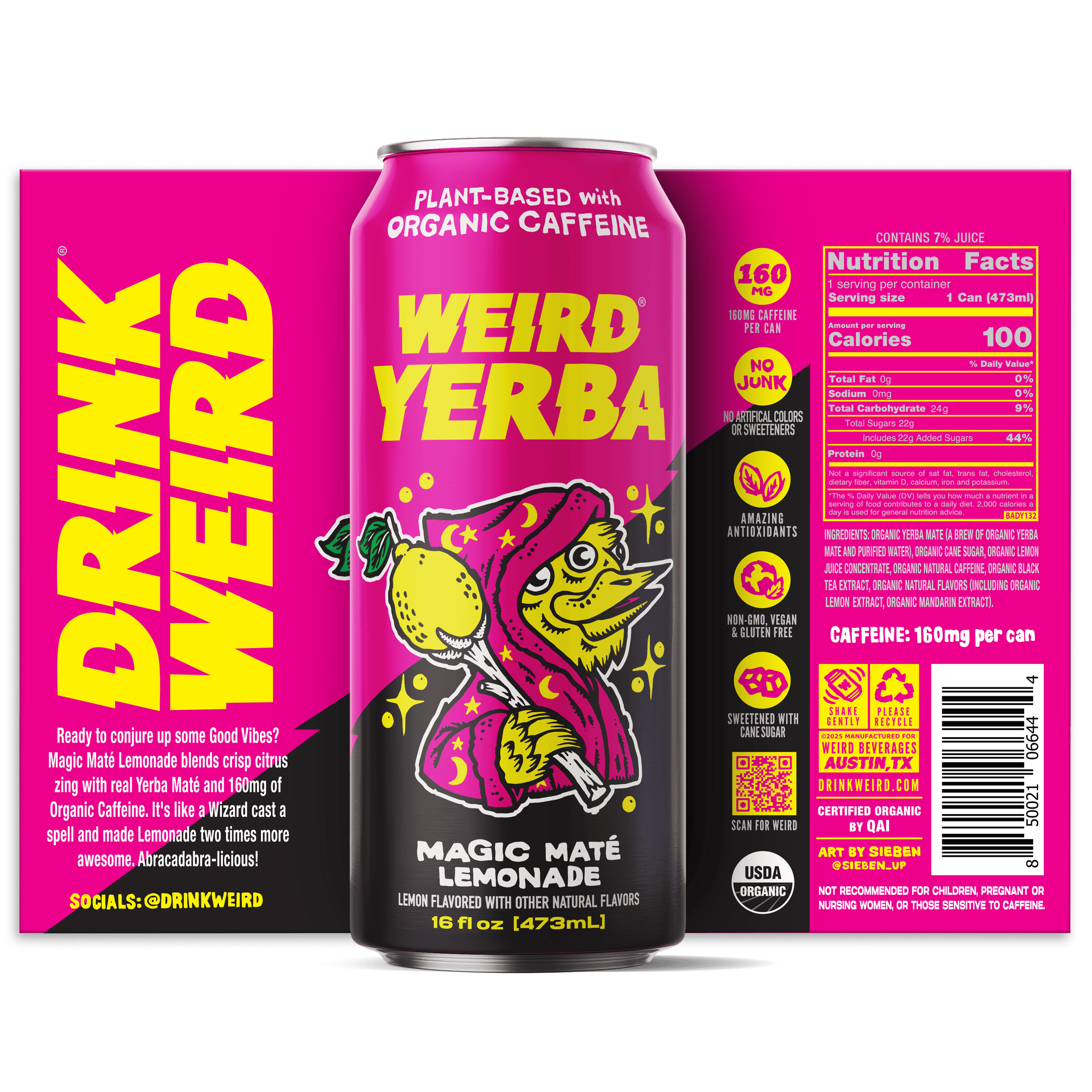 DRINK WEIRD OC Yerba Mate 12 Count Case Magic Mate Lemonade DRINK WEIRD - Organic Blue Pomegranate Acai Yerba Mate | 16oz 12 Pack 6451