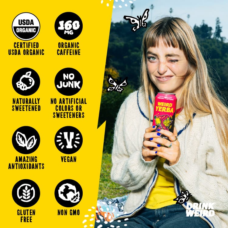 DRINK WEIRD OC Yerba Mate 12 Count Case Magic Mate Lemonade DRINK WEIRD - Magic Mate Lemonade | 16oz 12 Pack - Organic Energy Drink Alternative 6451