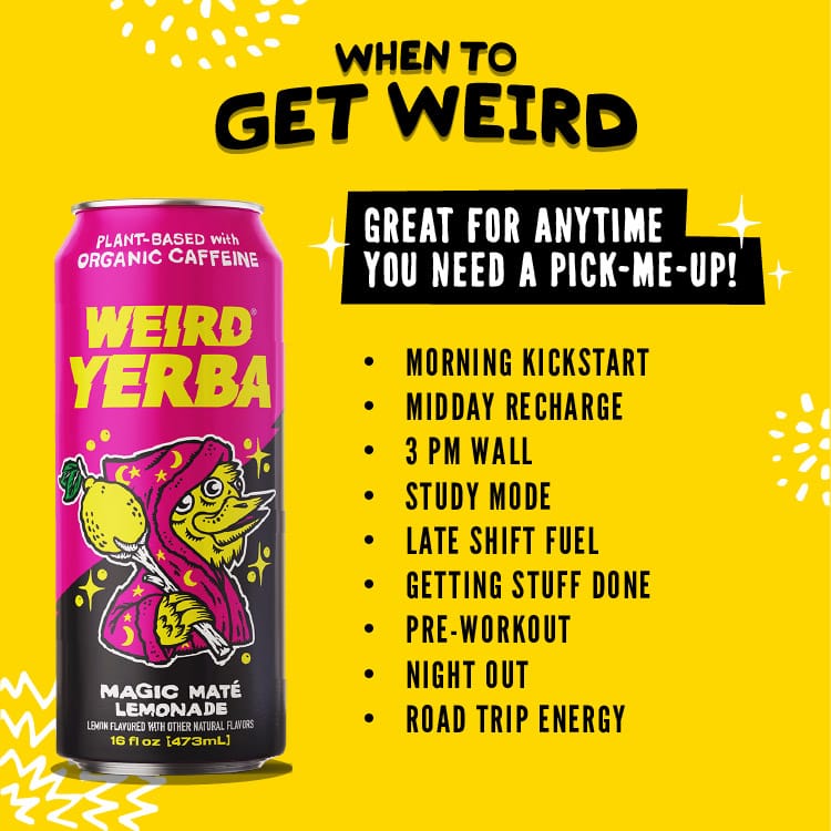 DRINK WEIRD OC Yerba Mate 12 Count Case Magic Mate Lemonade DRINK WEIRD - Magic Mate Lemonade | 16oz 12 Pack - Organic Energy Drink Alternative 6451