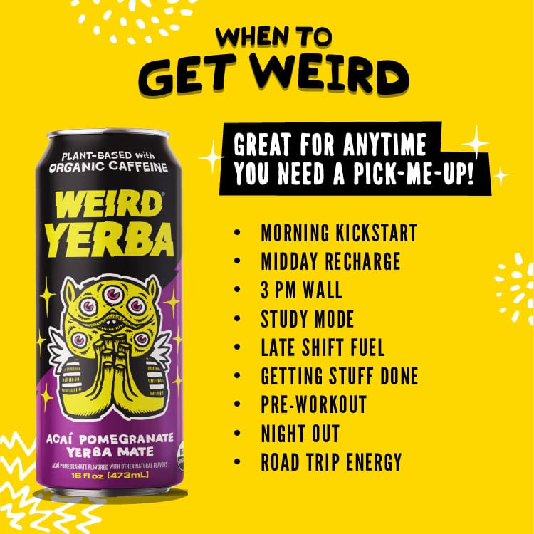 DRINK WEIRD OC Yerba Mate 12 Count Case Organic Acai Pomegranate Yerba Mate DRINK WEIRD - Organic Blue Pomegranate Acai Yerba Mate | 16oz 12 Pack 50009