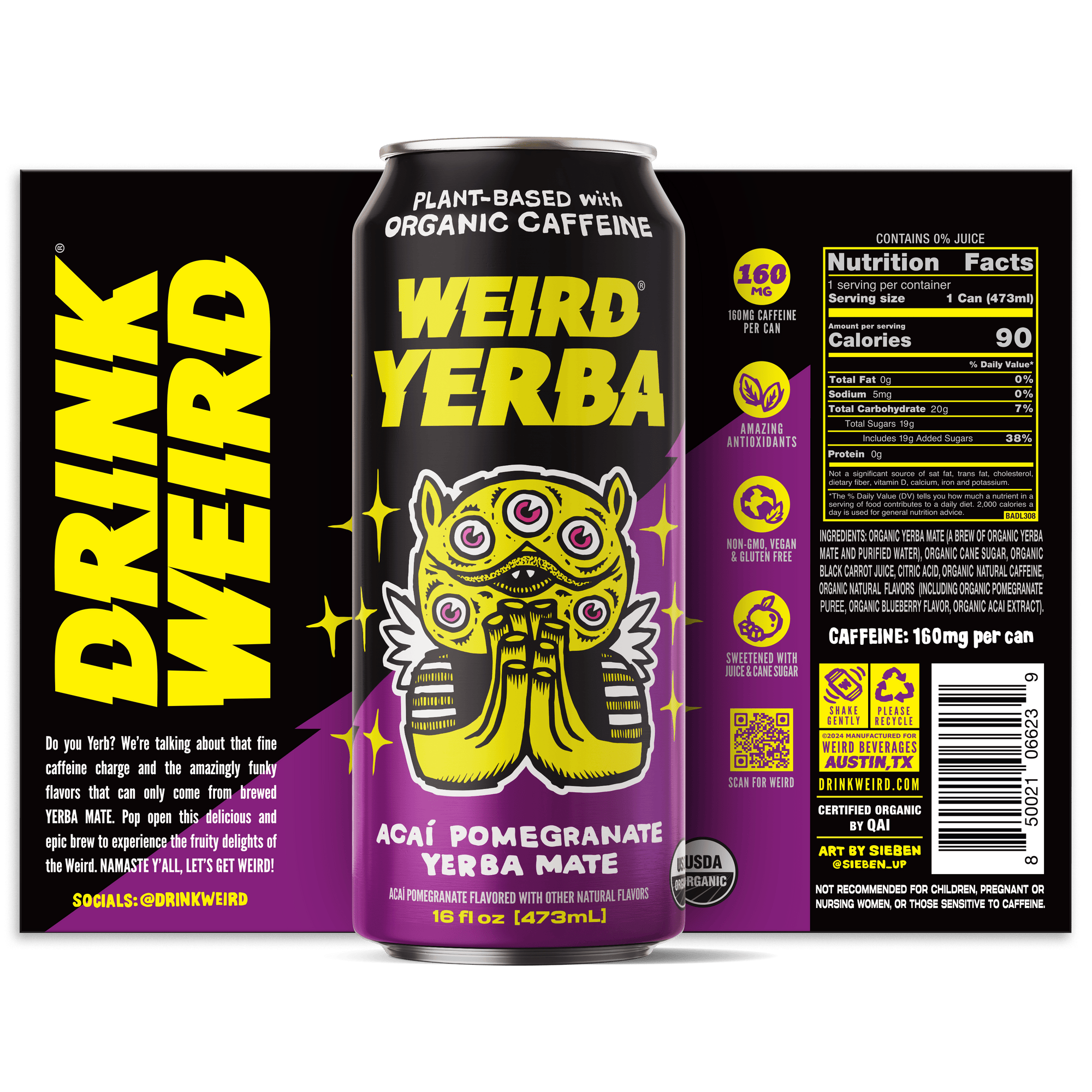 DRINK WEIRD OC Yerba Mate 12 Count Case Organic Acai Pomegranate Yerba Mate DRINK WEIRD - Organic Blue Pomegranate Acai Yerba Mate | 16oz 12 Pack OC-50010