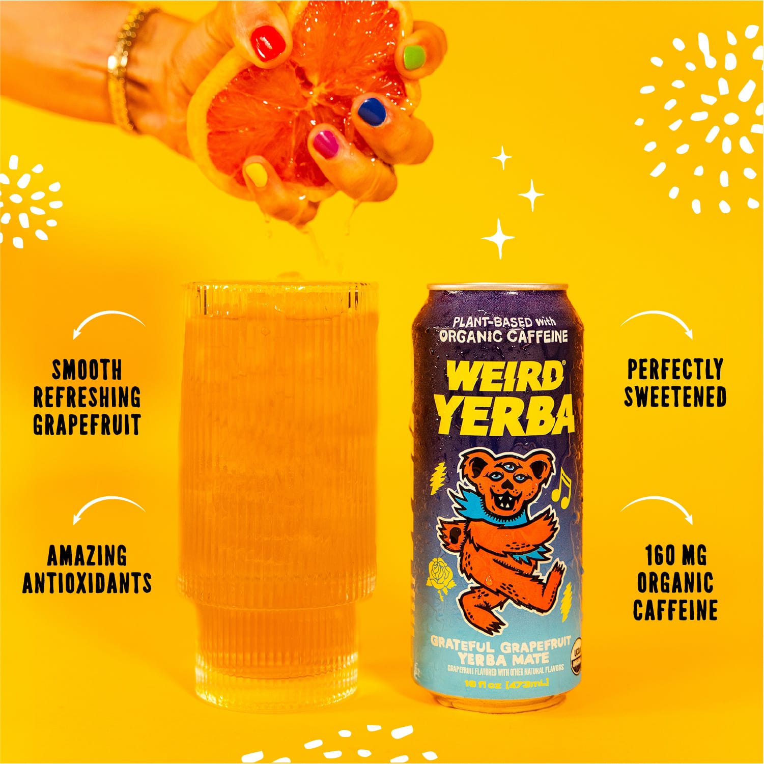 DRINK WEIRD OC Yerba Mate 12 Count Case Organic Grateful Grapefruit Yerba Mate DRINK WEIRD x GRATEFUL DEAD - Organic Grateful Grapefruit Yerba 50012