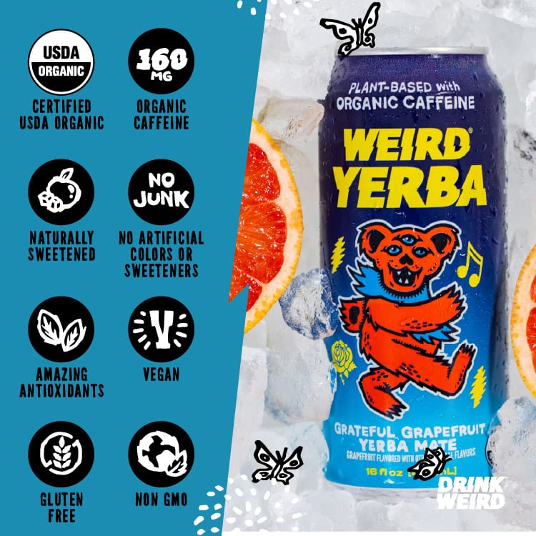 DRINK WEIRD OC Yerba Mate 12 Count Case Organic Grateful Grapefruit Yerba Mate DRINK WEIRD x GRATEFUL DEAD - Organic Grateful Grapefruit Yerba 50012