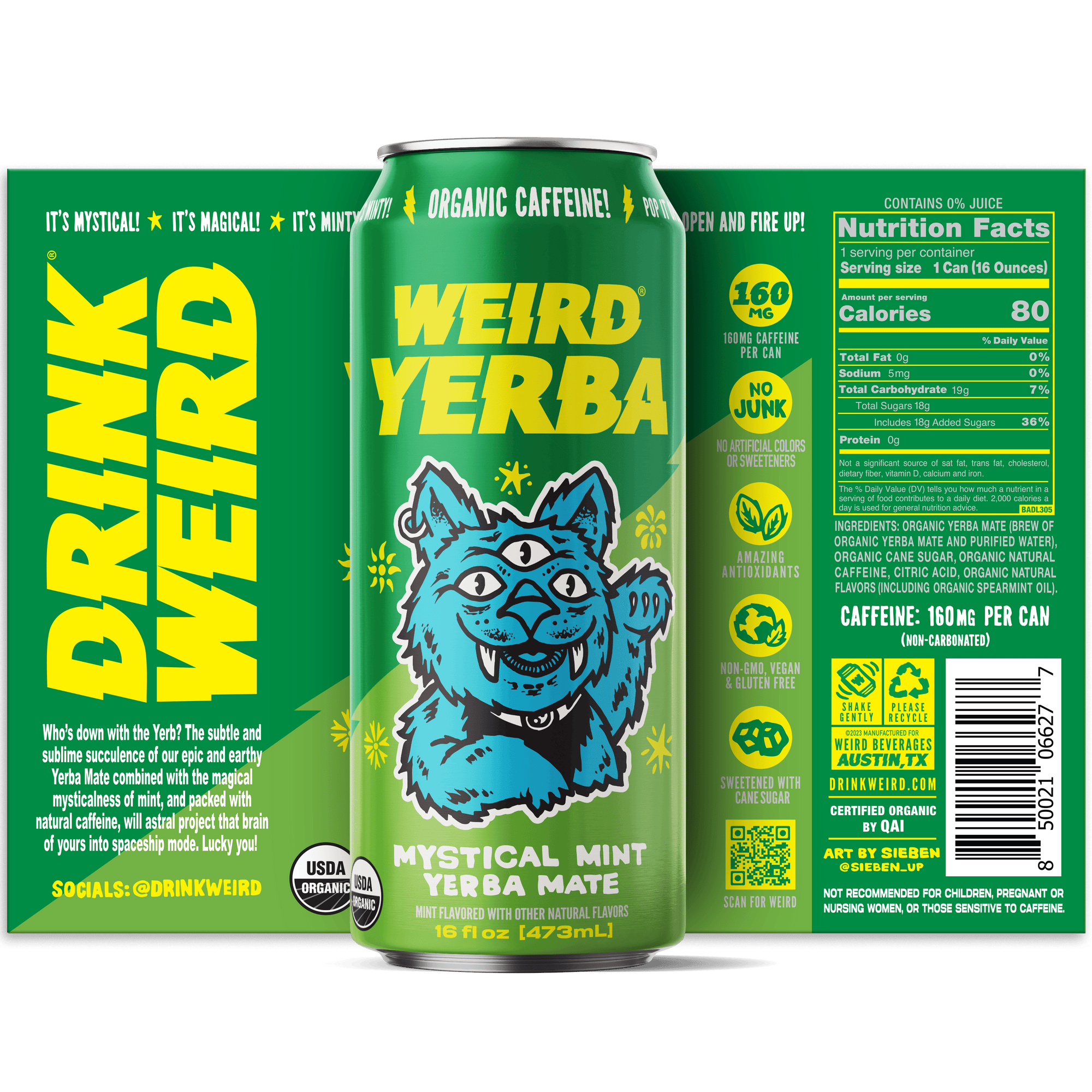 DRINK WEIRD OC Yerba Mate 12 Count Case Organic Mystical Mint Yerba Mate DRINK WEIRD - Mystical Mint Yerba Mate 50014
