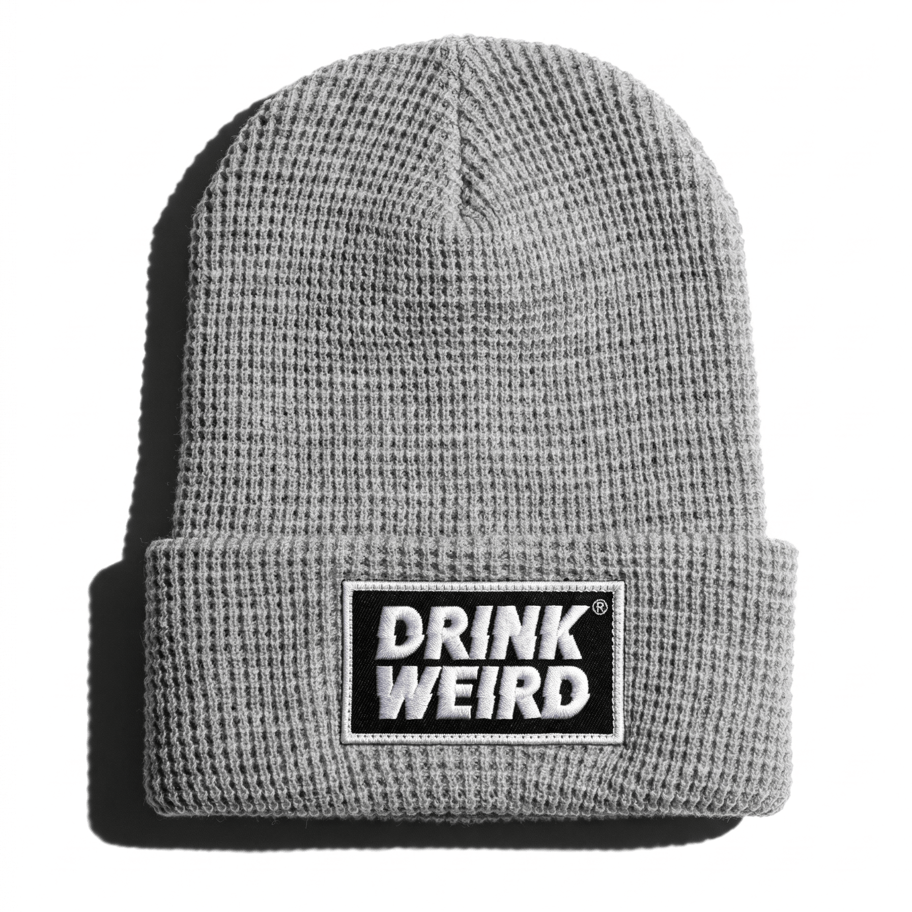 Weird Beverages Hat Drink Weird Patch Beanie - Heather Grey Drink Weird Beanie - drink weird beanie army green | Waffle Knit, One Size Beanie-Waffle-Patch-Grey