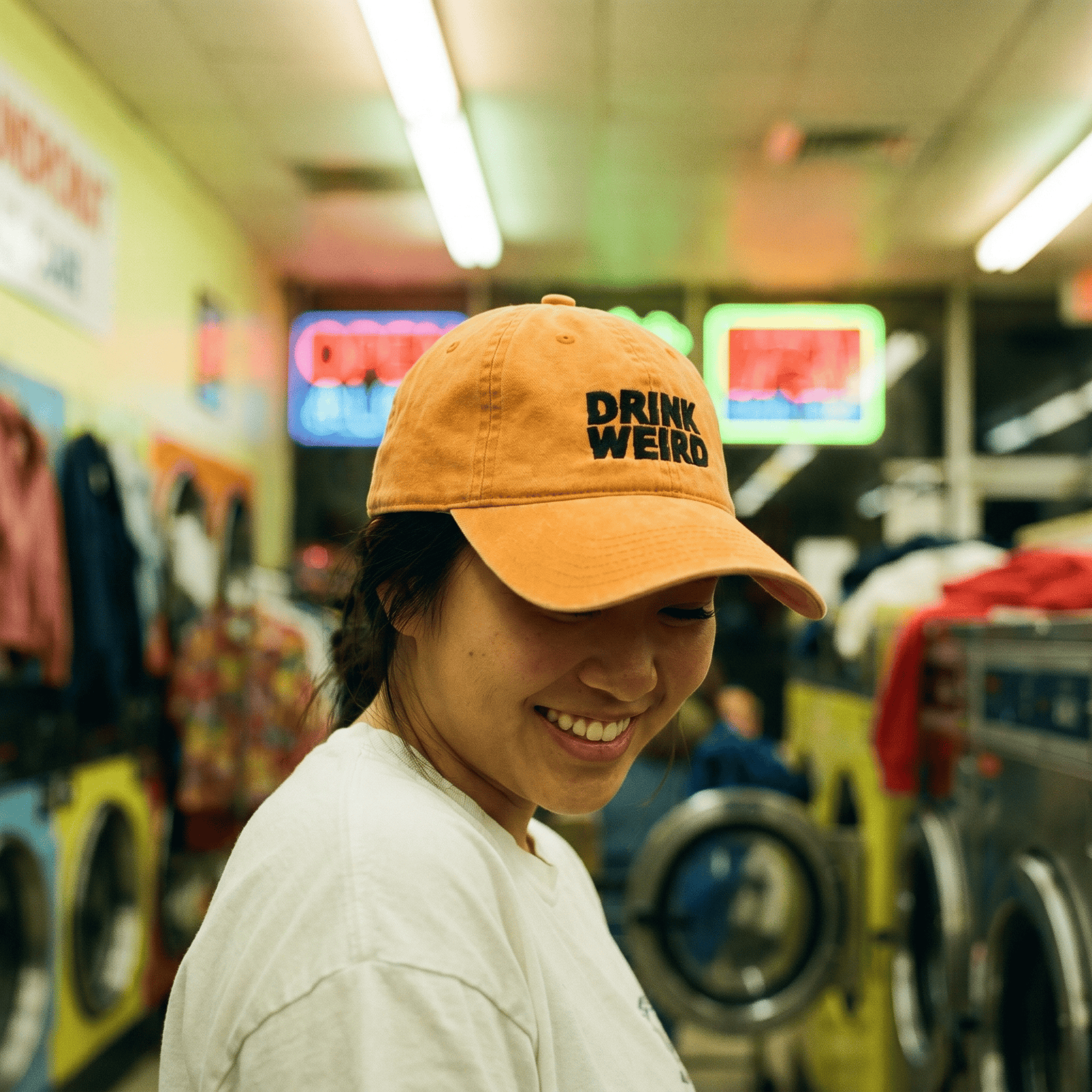 Weird Beverages Hat Mellow Dad Hat - Orange with Black Thread Design The Mellow Dad Hat - Orange with Black Thread - mellow dad hat orange | Pre-washed fabric, relaxed fit, adjustable closure Mellow-Dad-Hat-Orange-Black