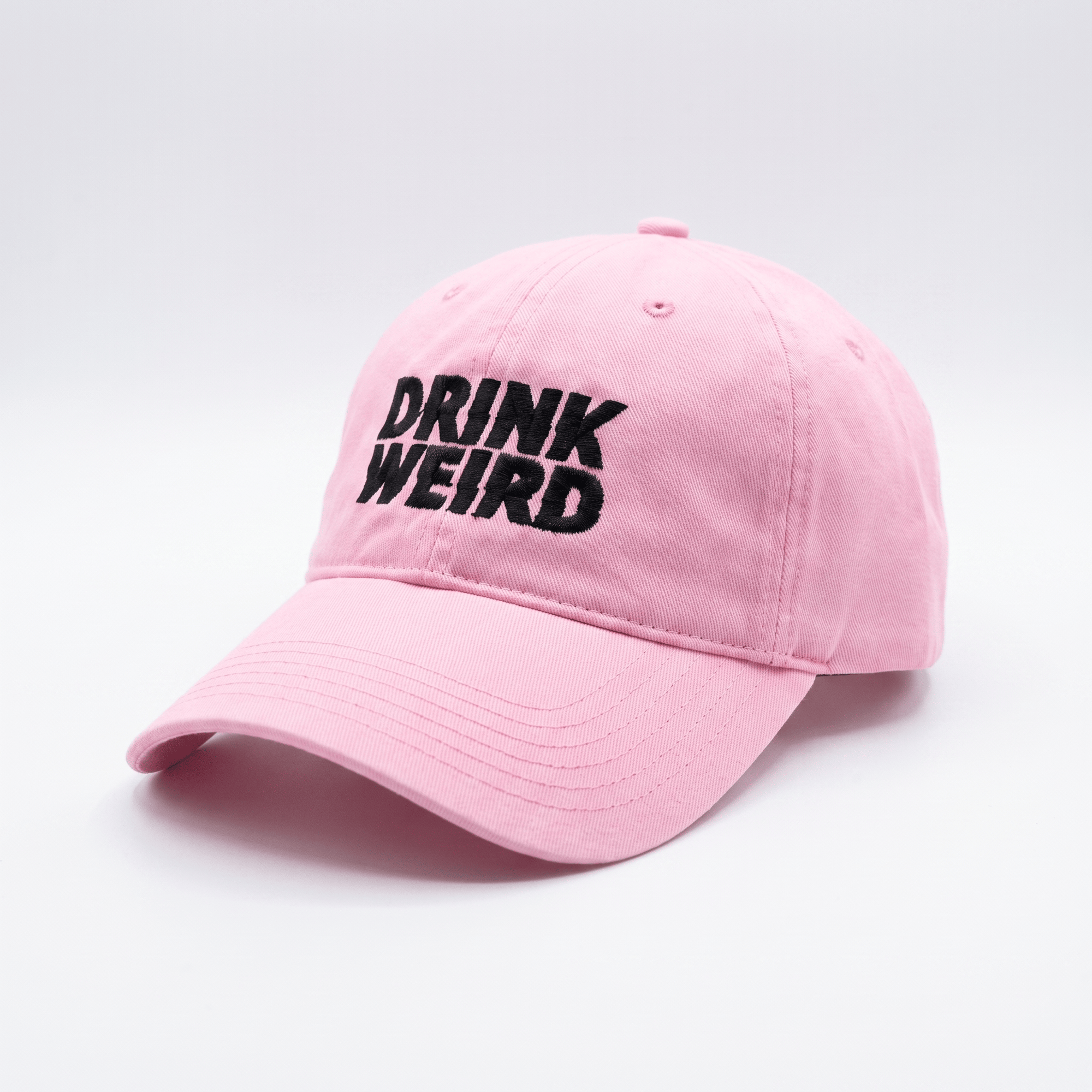 Weird Beverages Hat Weird Dad Hat in Pink with Black Thread Design Weird Dad Hat Pink Black Thread | Relaxed Fit, Adjustable Strap